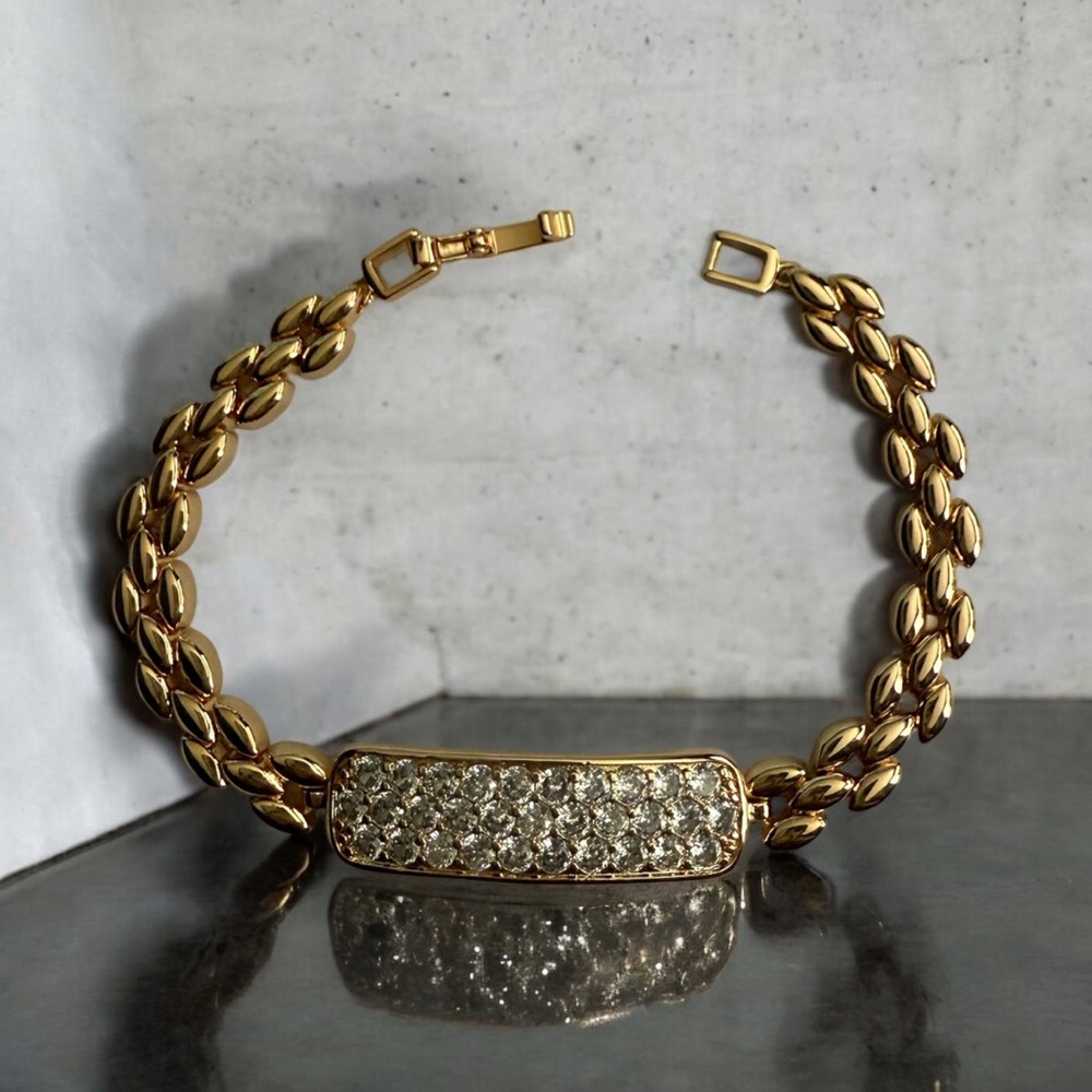 18k Gold Electroplated With Paved Cubic Zirconia Stones Bracelet